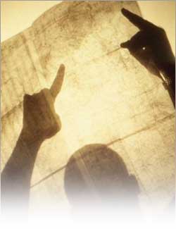 person looking at map